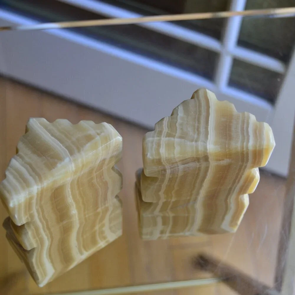 Aztec North American Onyx Aragonite Hand Carved Solid Pair Of Bookends - Picture 9 of 10
